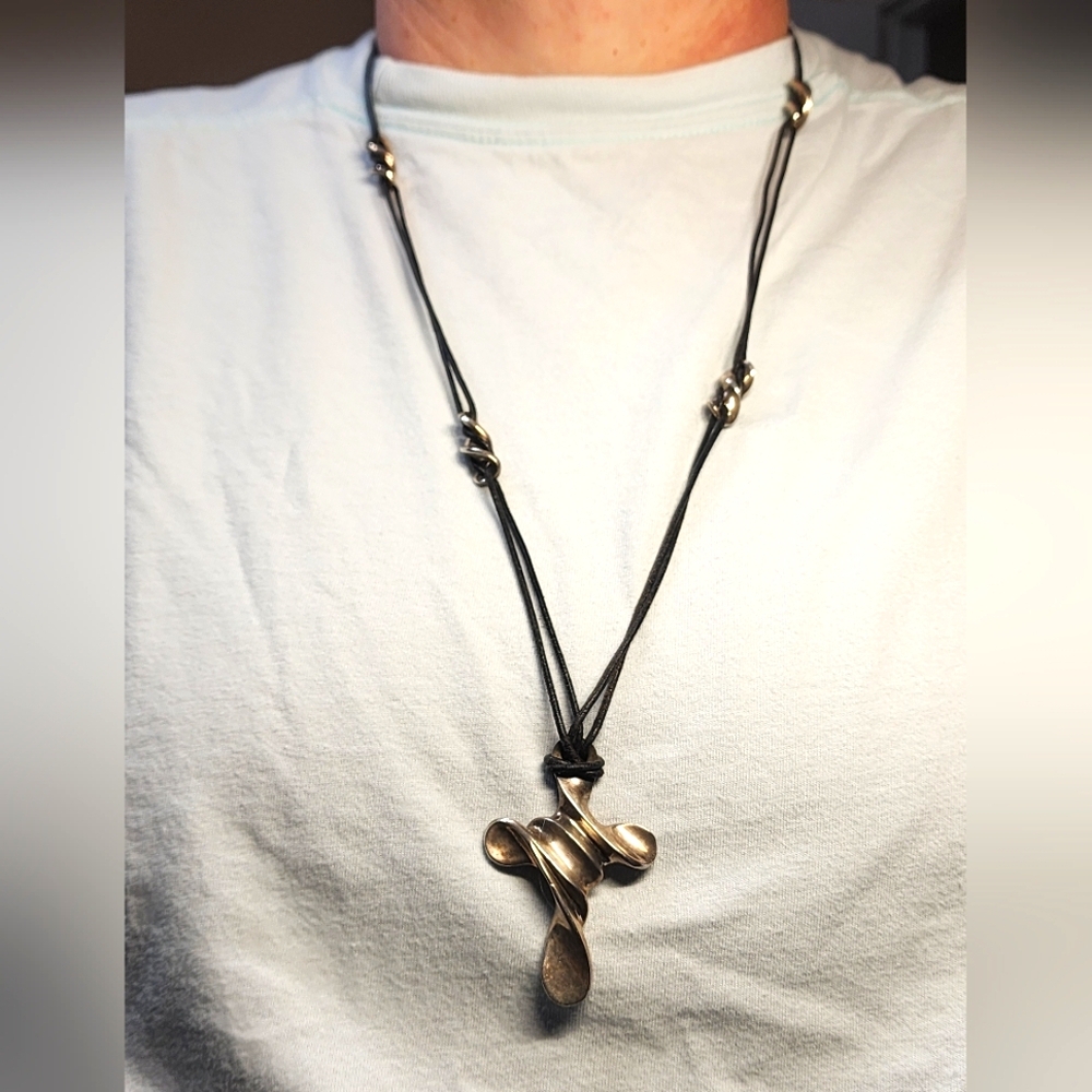 James Reid Sterling Silver and Leather Cross Necklace Rare